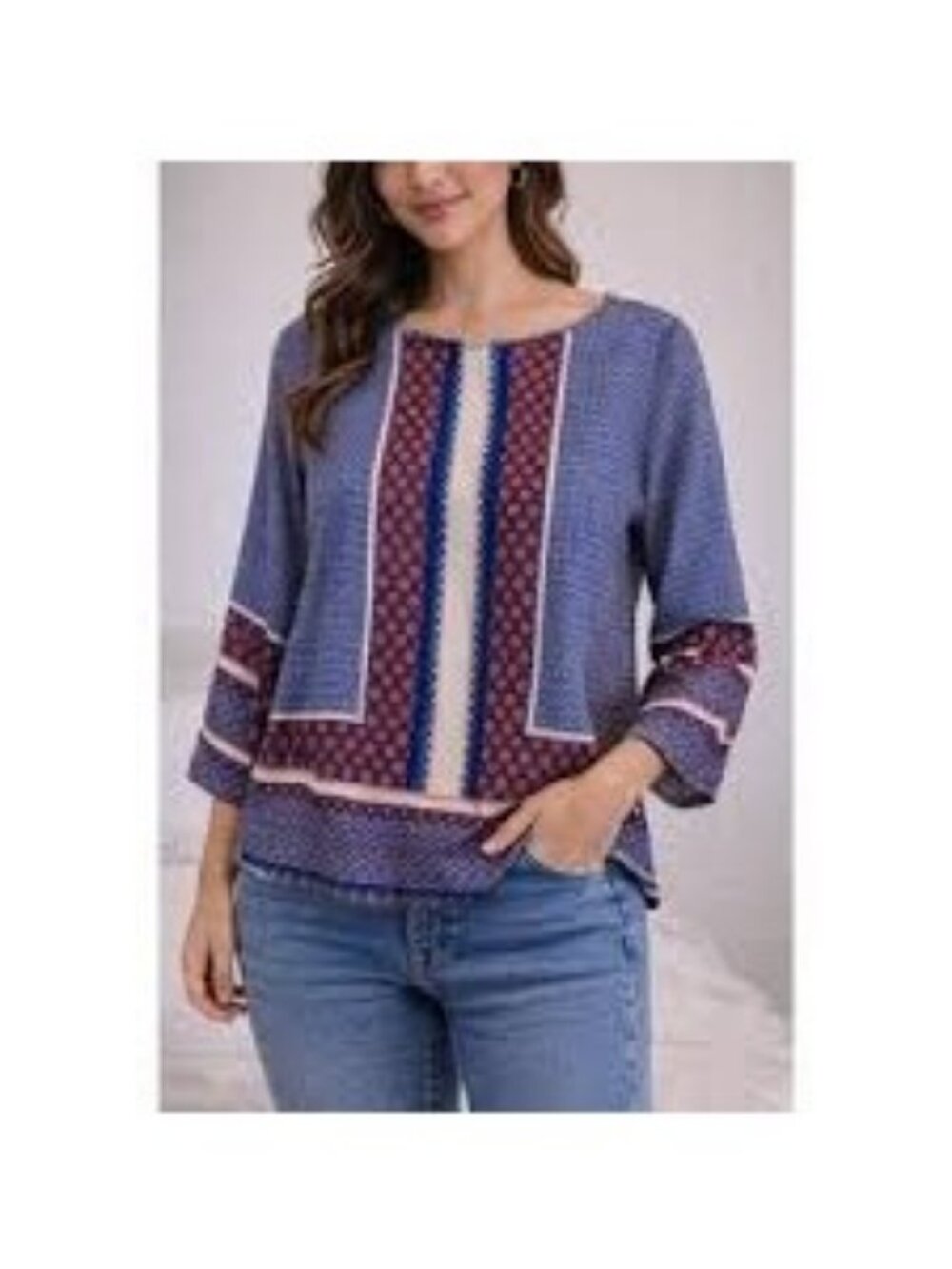 Talbots Boho Multicolor Geometric Print Blouse XL 3/4 Sleeves Elevated Office